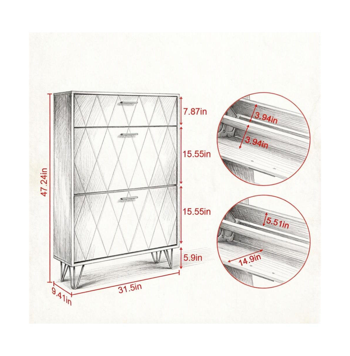 Slickblue Freestanding Shoe Organizer Cabinet with 3 Flip Drawers for Entryway