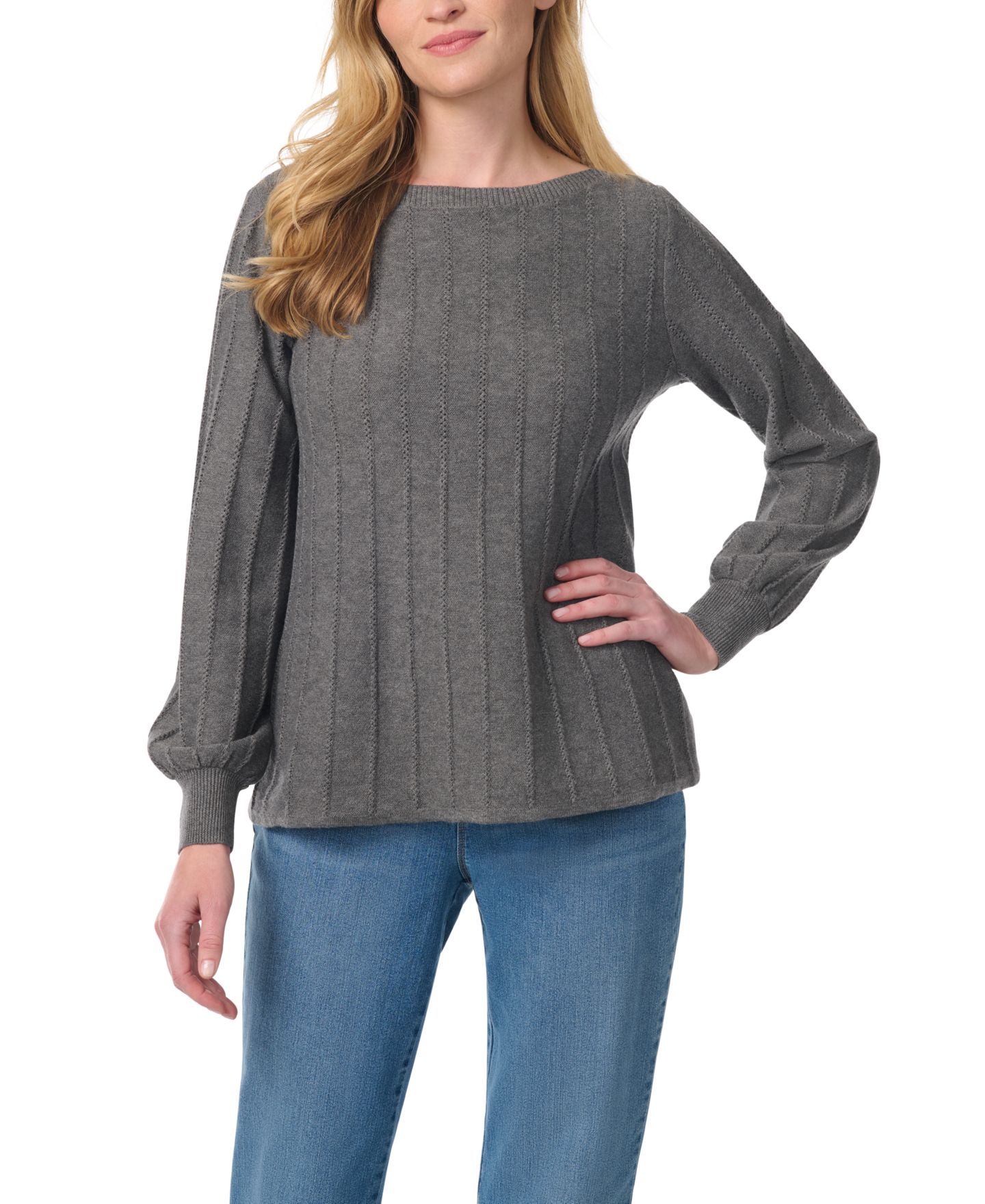 Женский свитер Gloria Vanderbilt Thelma Ribbed-Knit Boat Neck Loose-Fit, цвет: Серый — фото 2