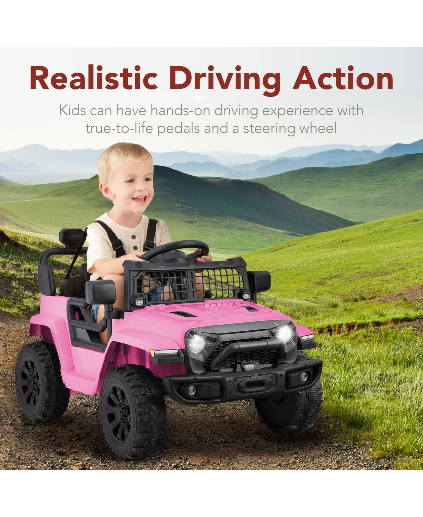 Детская игрушка Best Choice Products 12V Kids Ride On Truck w/ Remote Control, Electric Car for Toddlers 3-5, Safety Harness, цвет: Пудровый розовый — фото 6
