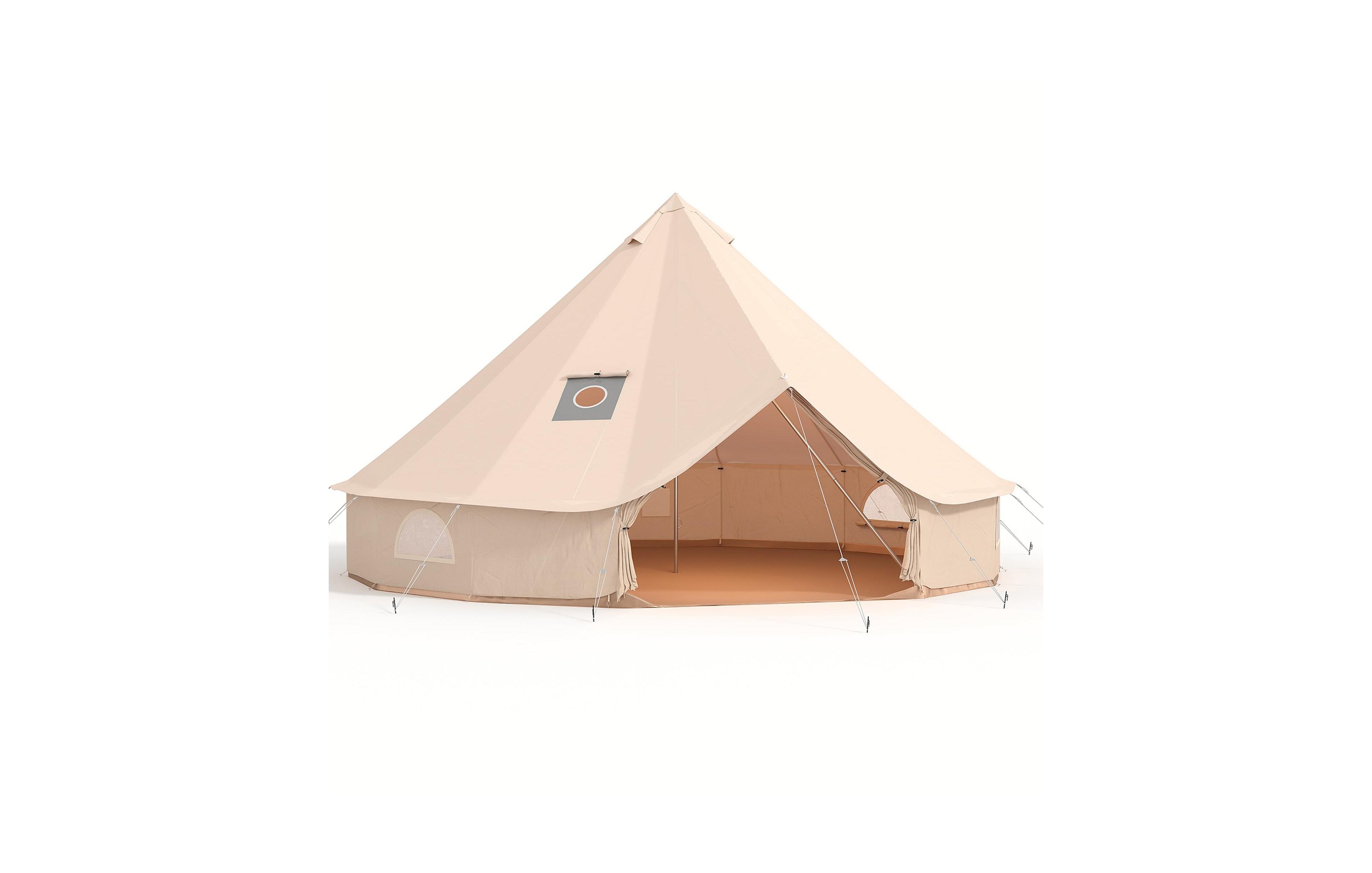 Maxsa Canvas Bell Tent with Stove Jack, 4-Season Glamping Yurt Tent with Pvc Floor, Mesh Windows, Roof Vent
