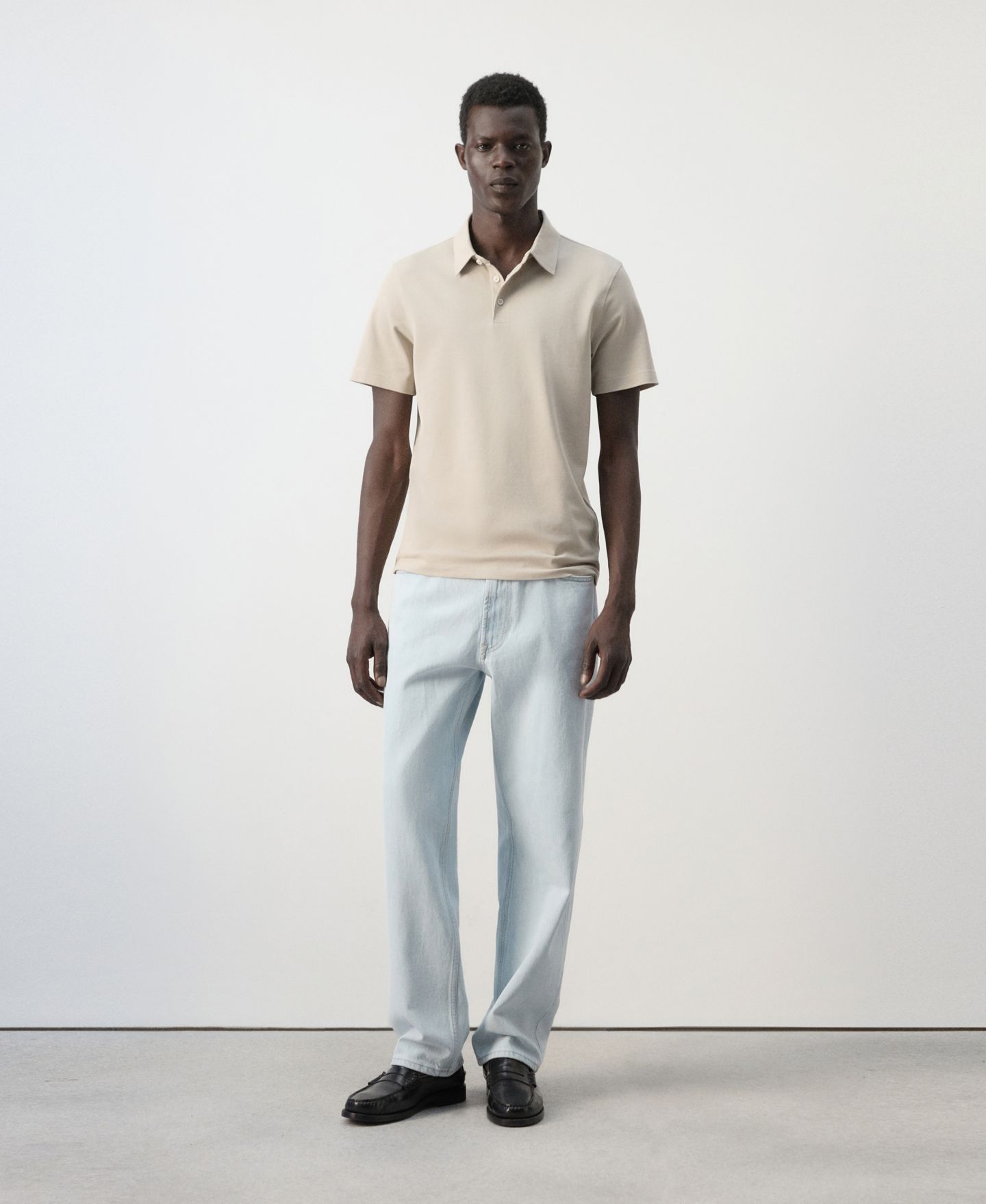Мужское поло MANGO Slim-Fit Pique Polo Shirt, цвет: Слоновая кость белый — фото 3