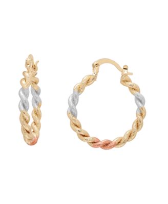 Tri-Color Twist Hoop Earrings