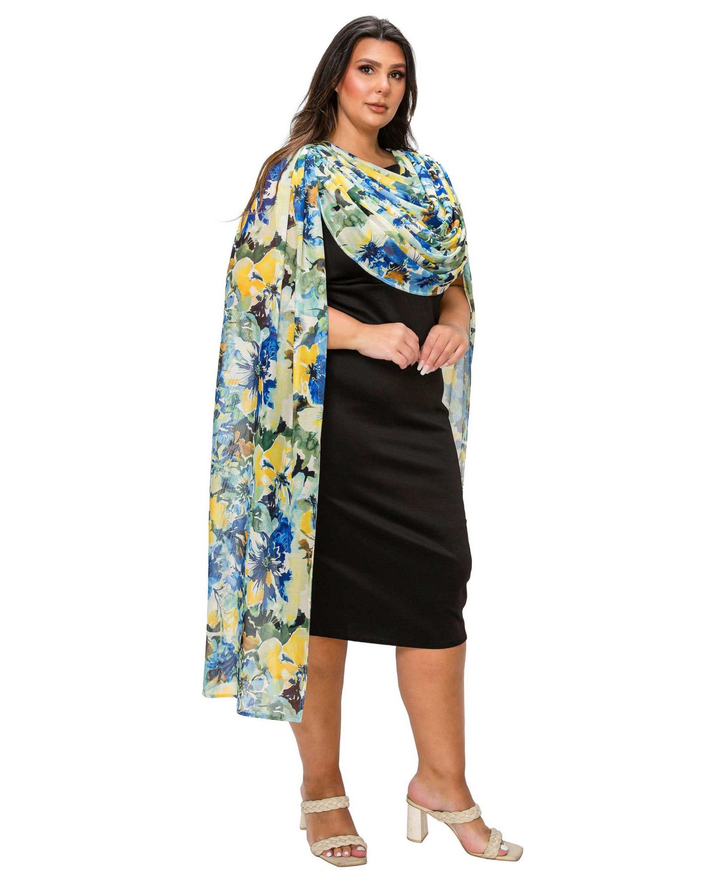 Женское платье L I V D Plus Size Evolette Floral Cape, цвет: Чёрный — фото 2