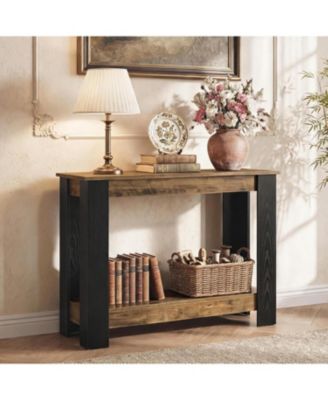 41" Industrial Console Table for Entryway, 2-Tier Narrow Sofa Table with   Wood Finish, Modern Farmhouse Accent Furniture