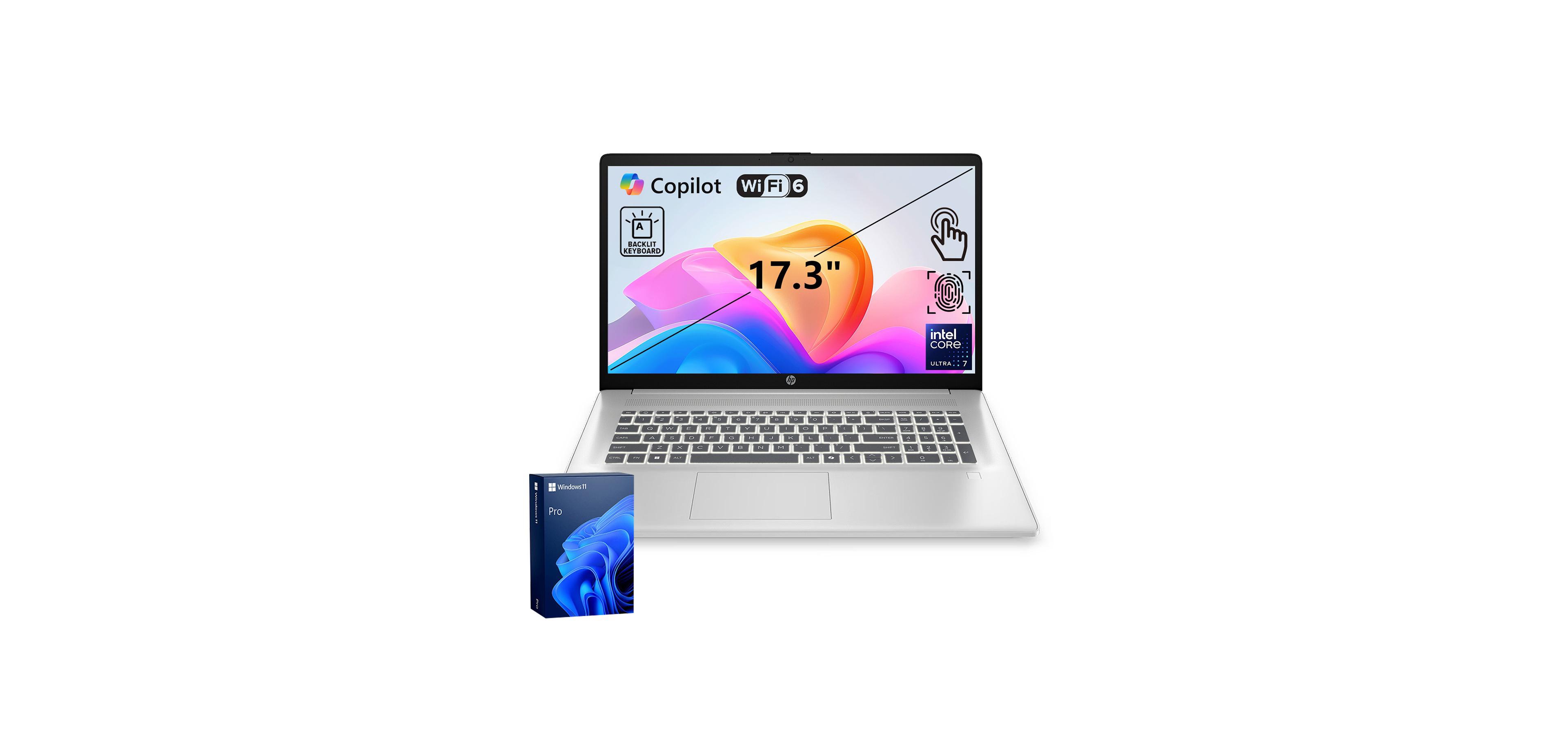 Hp 17.3" Touchscreen Business Copliot Ai Laptop, Intel Core Ultra 7 255U, Intel Graphics, 32GB DDR5, 1TB Ssd, Wi-Fi 6, Win11 Pro, Silver