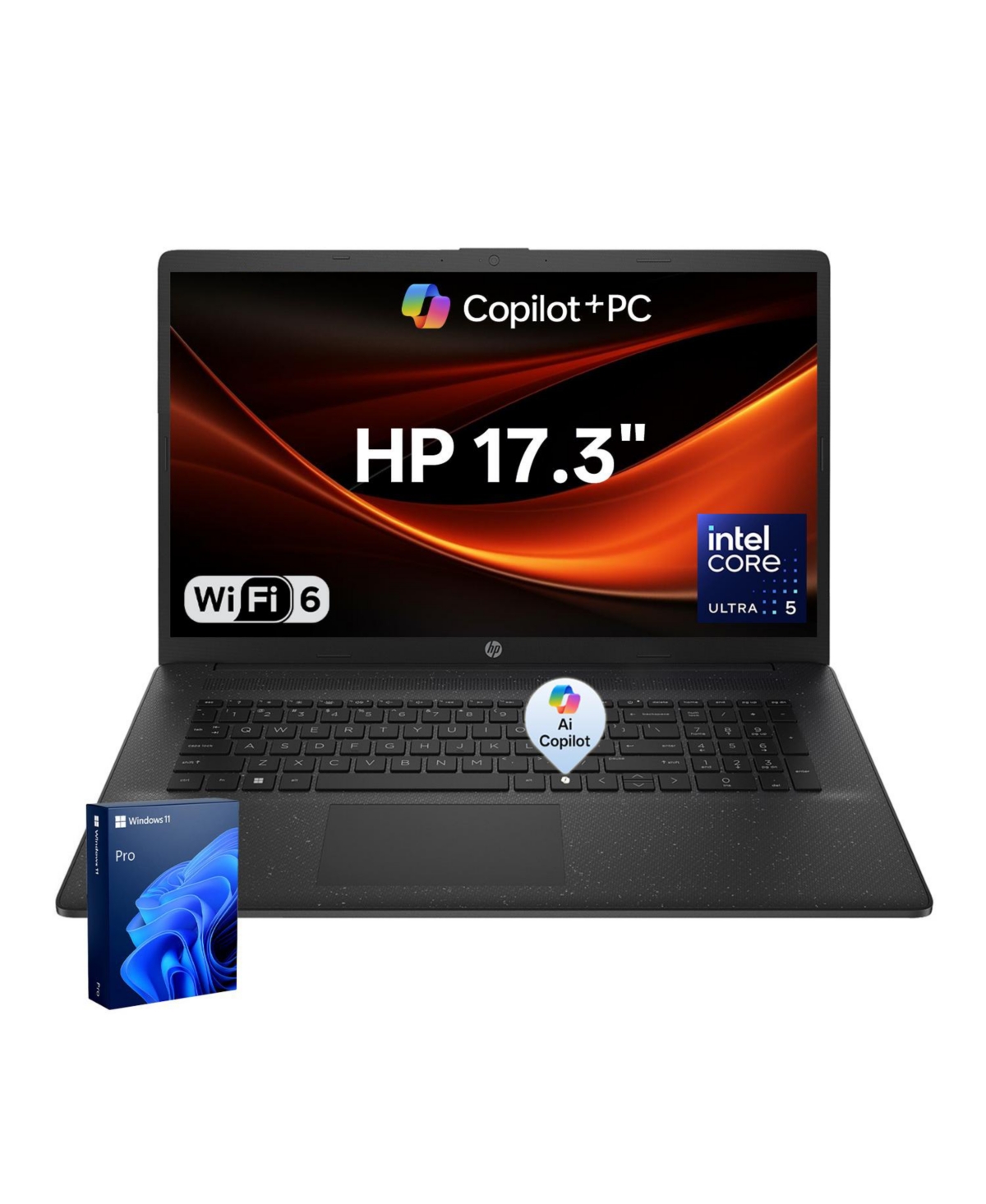 Hp 17.3" Business Copilot Ai Laptop, More WorkspaceandAI Task, Core Ultra 5 225U, Intel Graphics, 24GB DDR5, 512GB Ssd, Wi-Fi 6, Win11 Pro, Black