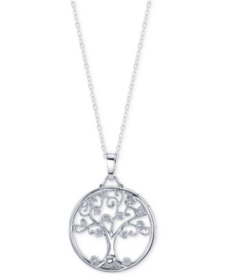 Unwritten - Cubic Zirconia Family Tree Pendant Necklace in Sterling Silver