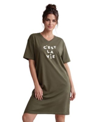Women's Cotton Spanex Jersey V-Neck Short Sleeve Sleepshirt