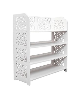 4 Tier Shoe Storage Rack with Decorative Carved Panels
