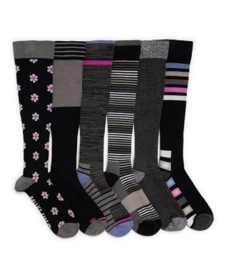 Women's 6 Pair Pack Compression Knee High Cotton Socks