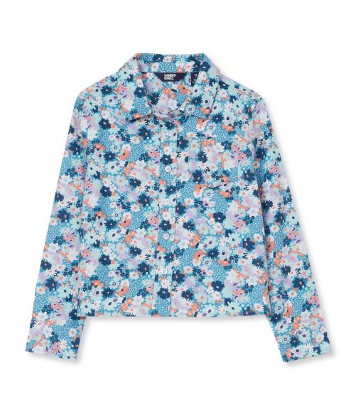 Рубашка Lands' End Long Sleeve Flannel Printed для девочек, цвет: Светлый синий с принтом