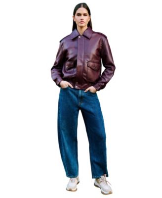 Women's Faux Leather Bomber Jacket