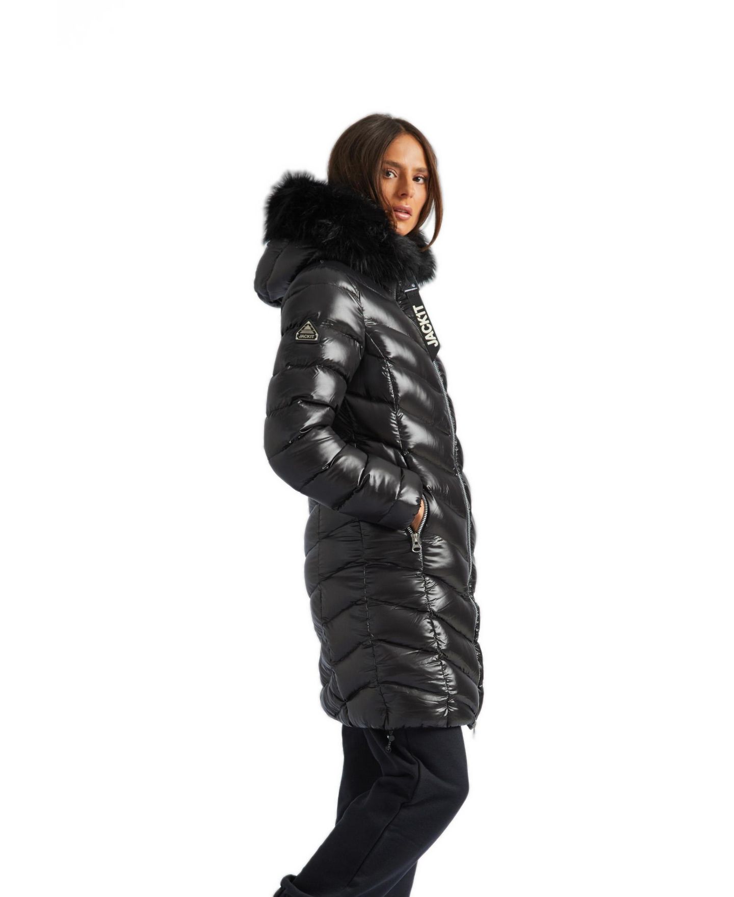Женское пальто JACK1T Longline Hooded Down Coat, цвет: Чёрный — фото 2