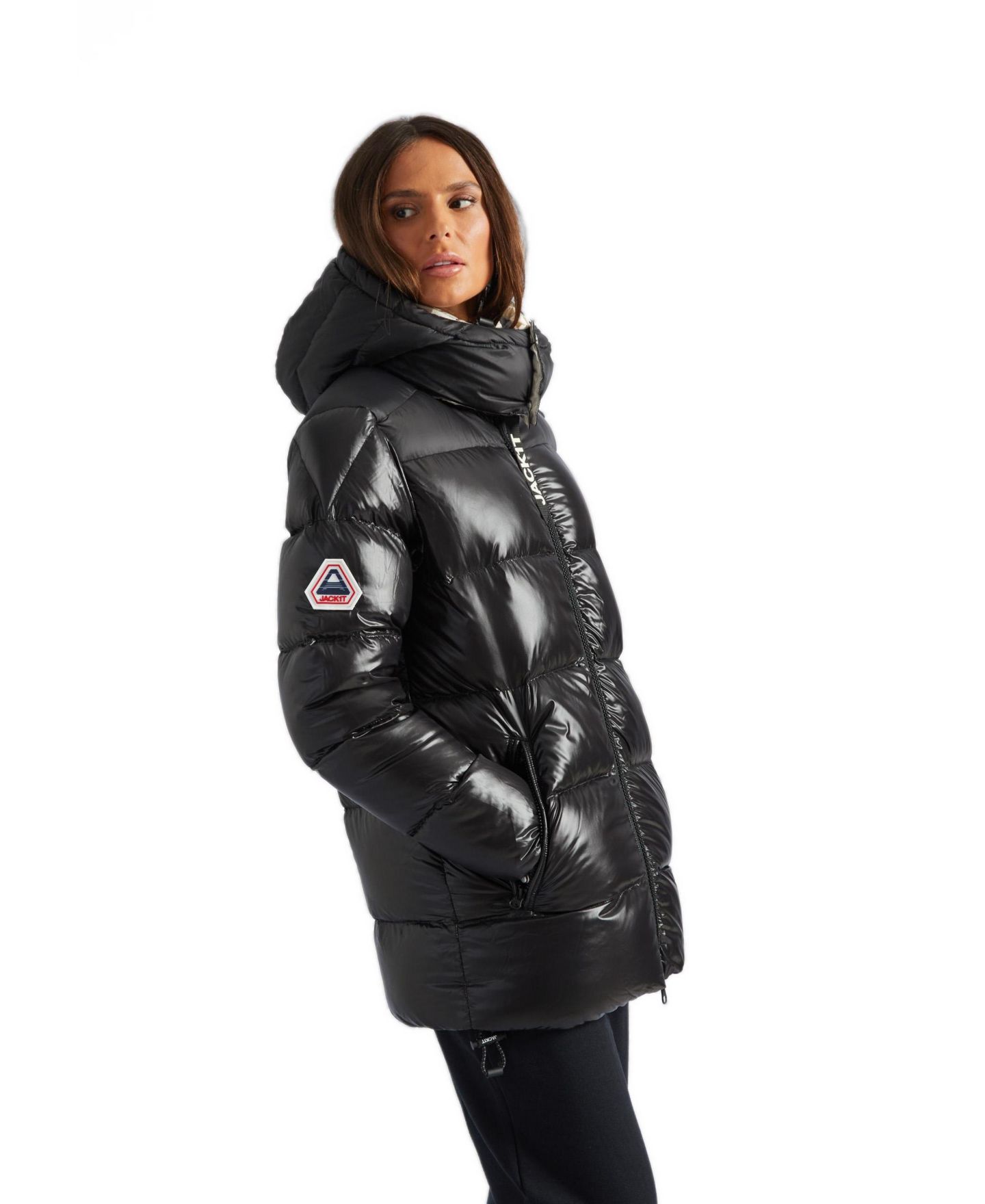Женская куртка JACK1T High Collar Down Puffer, цвет: Чёрный / Серо-бежевый — фото 2