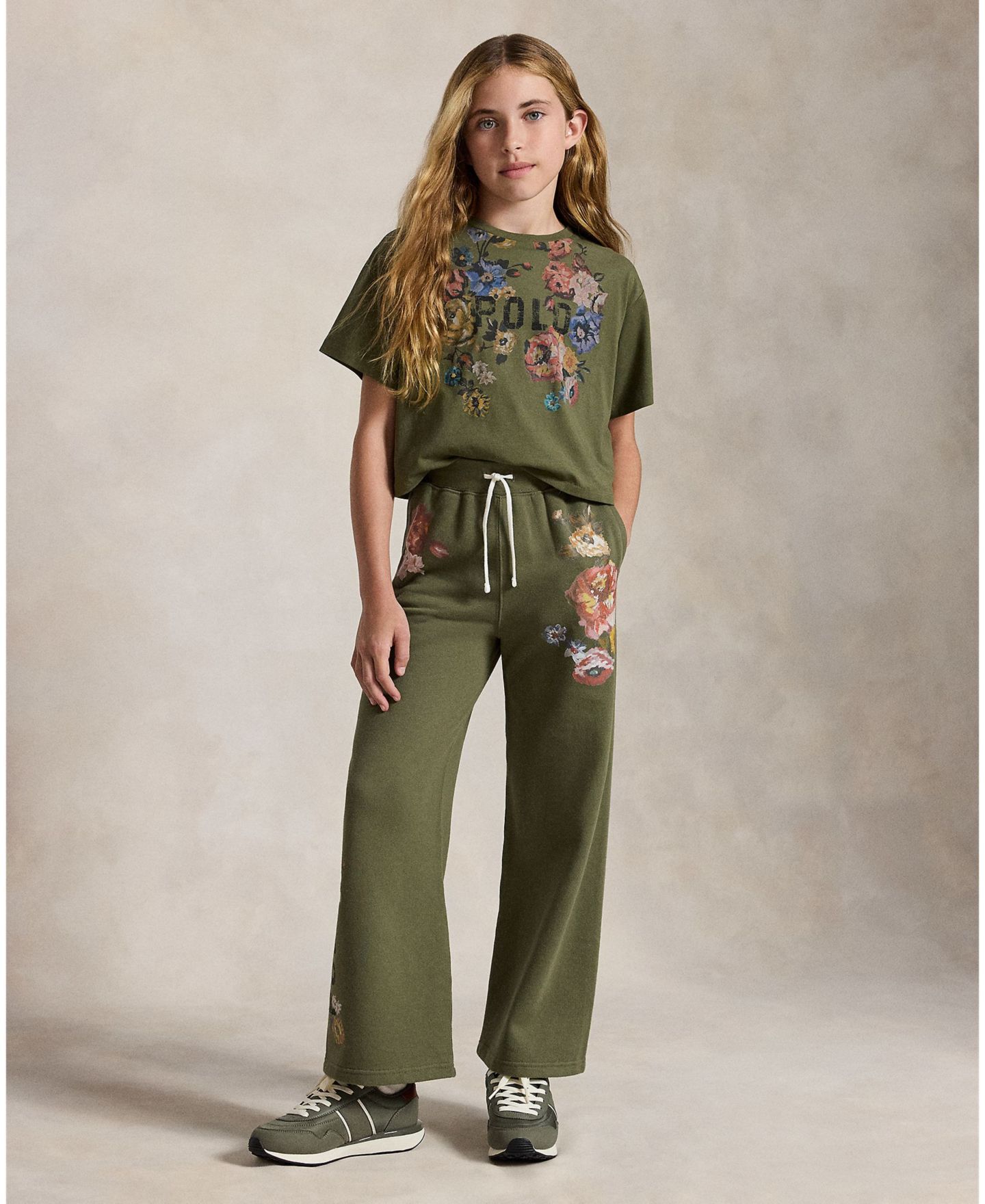 Брюки Polo Ralph Lauren Floral Wide-Leg Fleece Sweatpants для девочек, цвет: Оливковый — фото 2