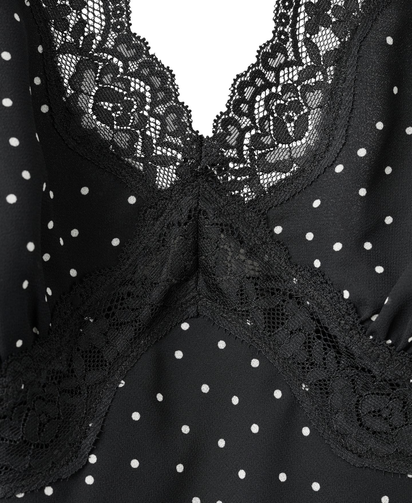 Женский топ Mango Polka-Dot V-Neck Lace Crop, цвет: Чёрный — фото 5