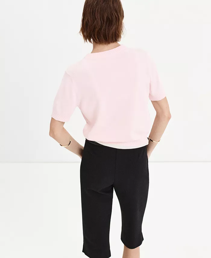 Women's V-Neck Short-Sleeve Ribbed Sweater - thumbnail 8