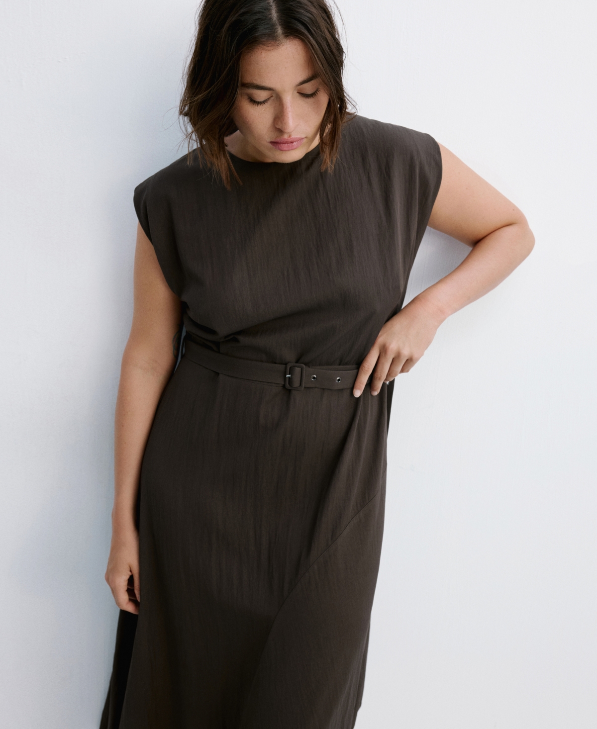 Mango Women's Belted Asymmetrical Dress