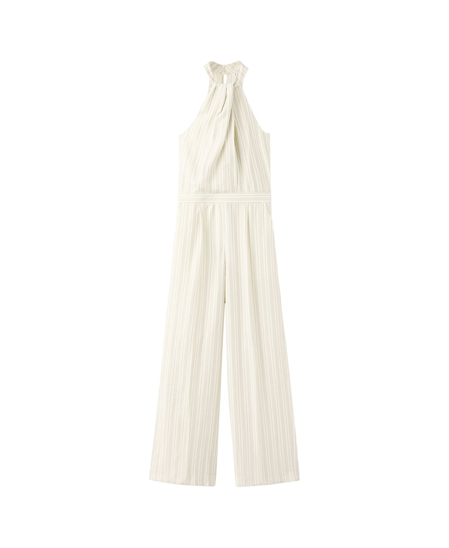 Женский комбинезон MANGO Striped Wide-Leg Halter Jumpsuit, цвет: Экрю — фото 1