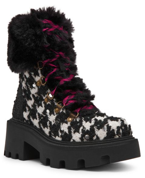 Женские ботинки Betsey Johnson Matillda Sequin Faux Fur Block Heel Booties, цвет: Houndstoot
