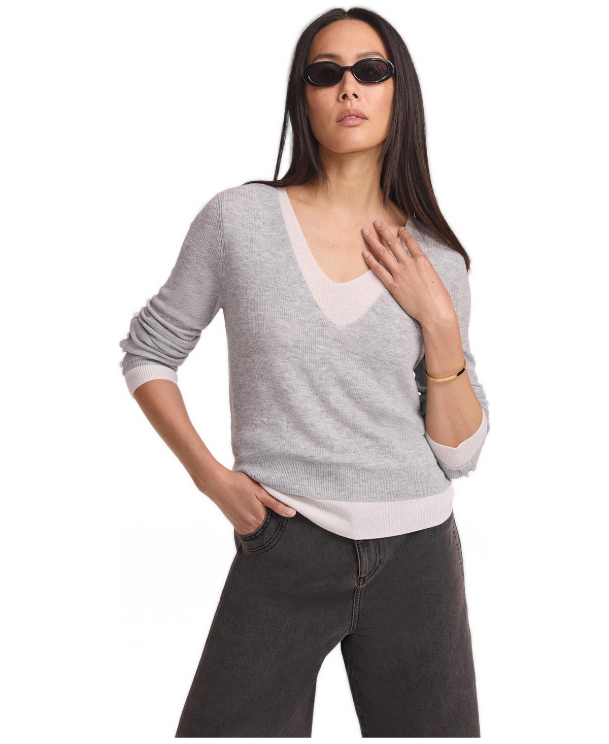 Mint Velvet Women's Long-Sleeve V-Neck Layered Knit Top