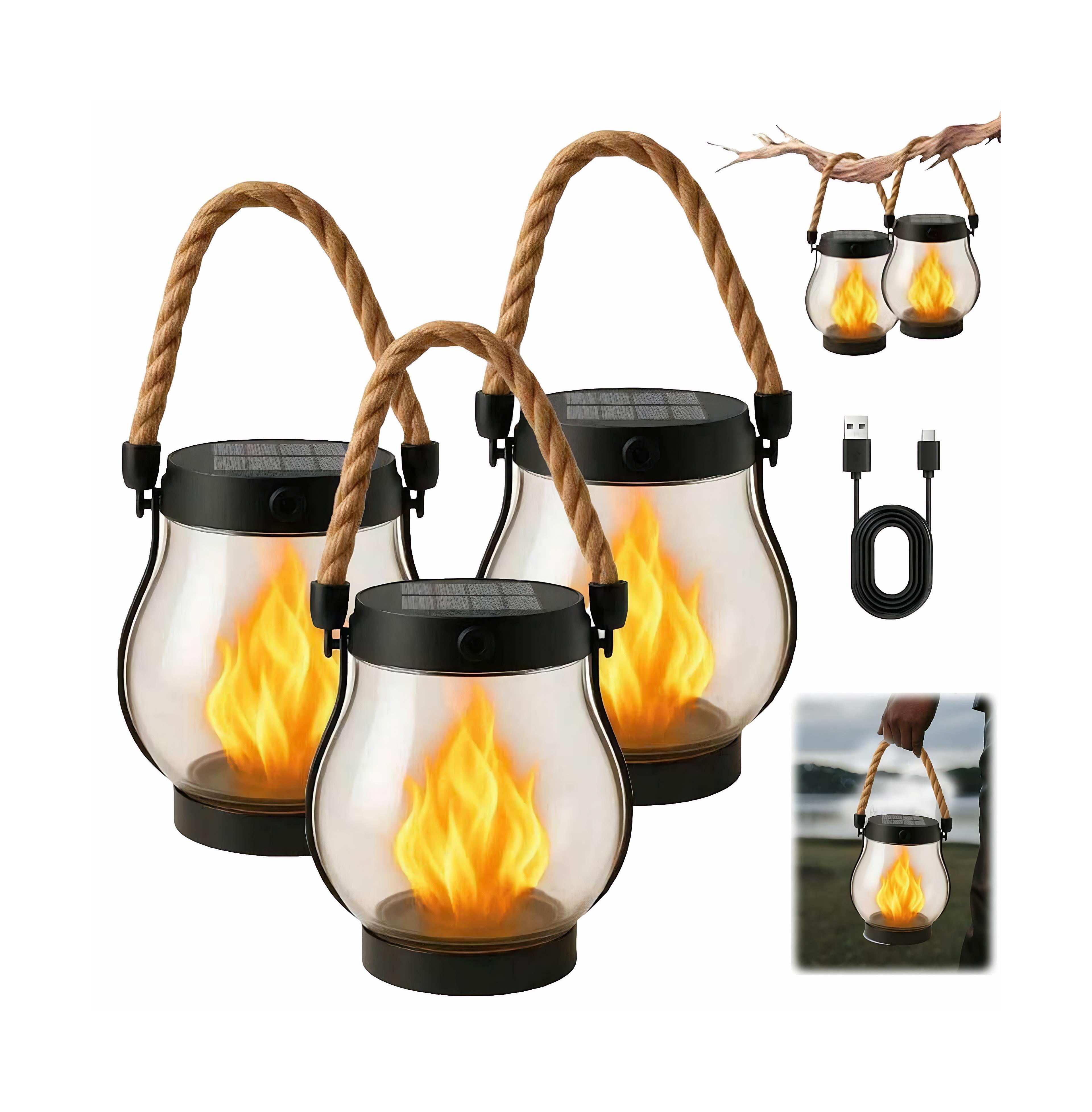 Cushry Solar Lantern Outdoor Lights Large Waterproof Flickering Flame Solar Lantern for Yard Garden Patio Hanging Tabletop Decor (3 Pieces)