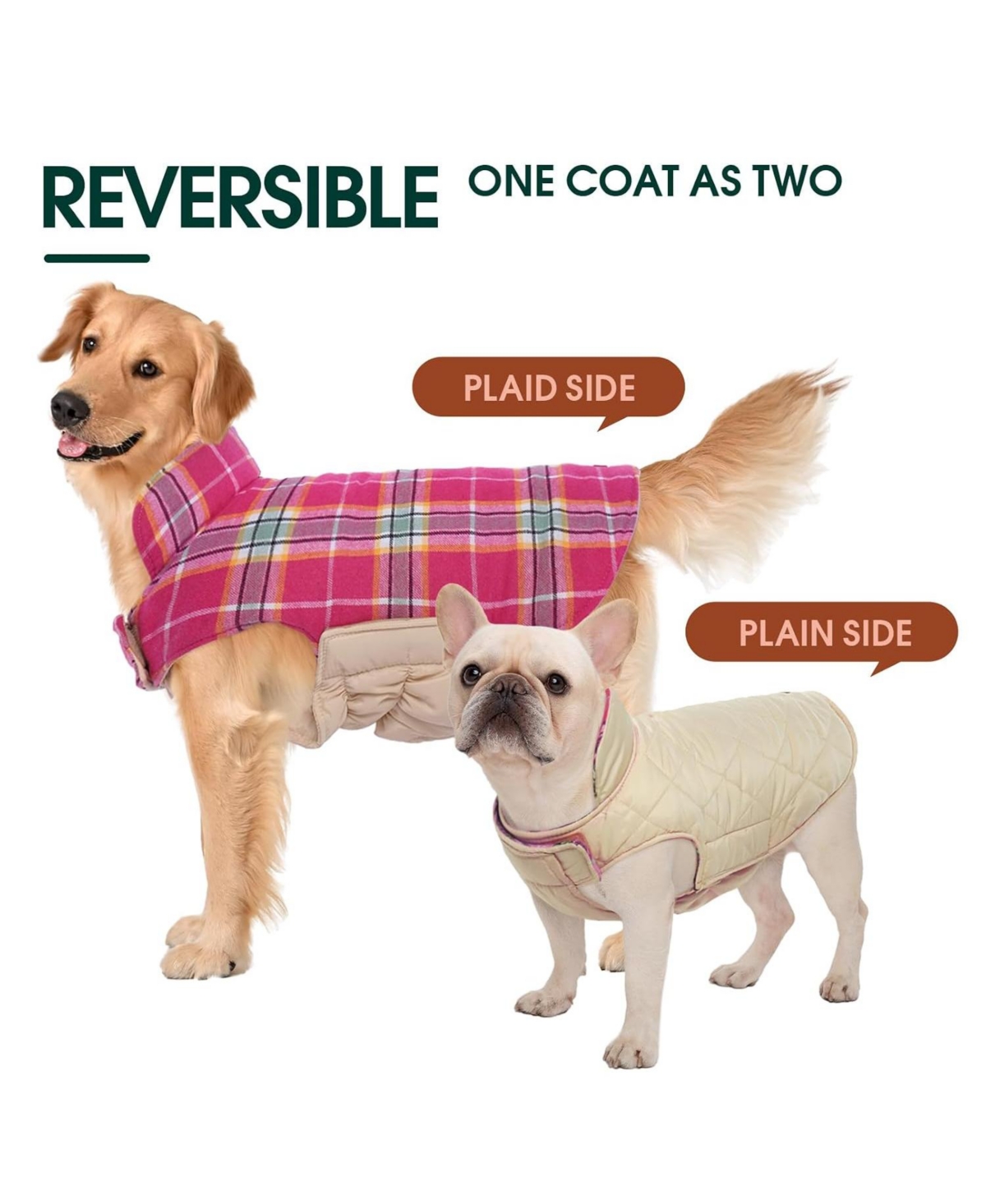 Reversible Waterproof Fleece-Lined Dog Jacket with Leash Access | Cold Weather Coat
