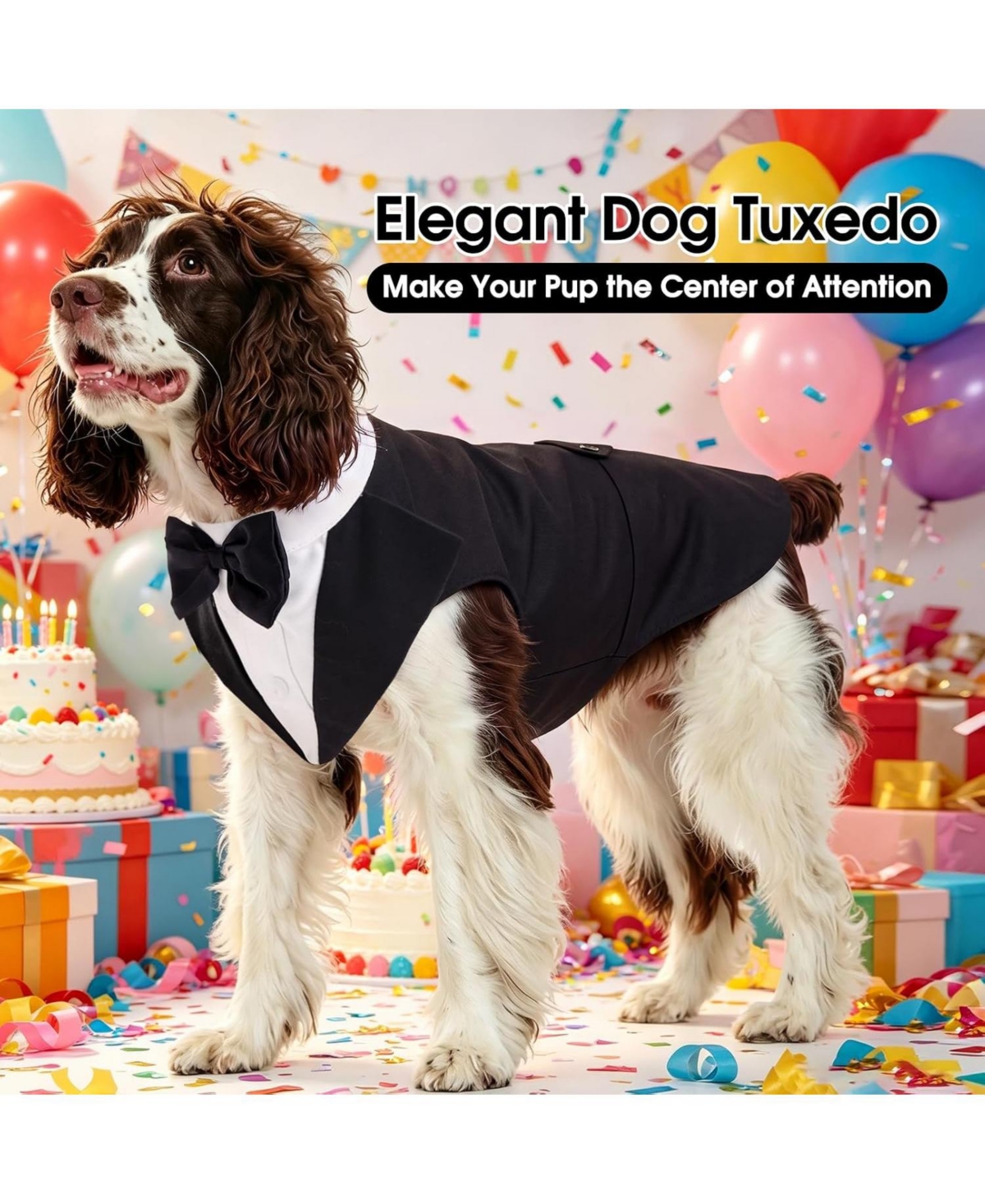 Formal Tuxedo and Bandana Two-Piece Set with Detachable Bowtie Collar for Dogs