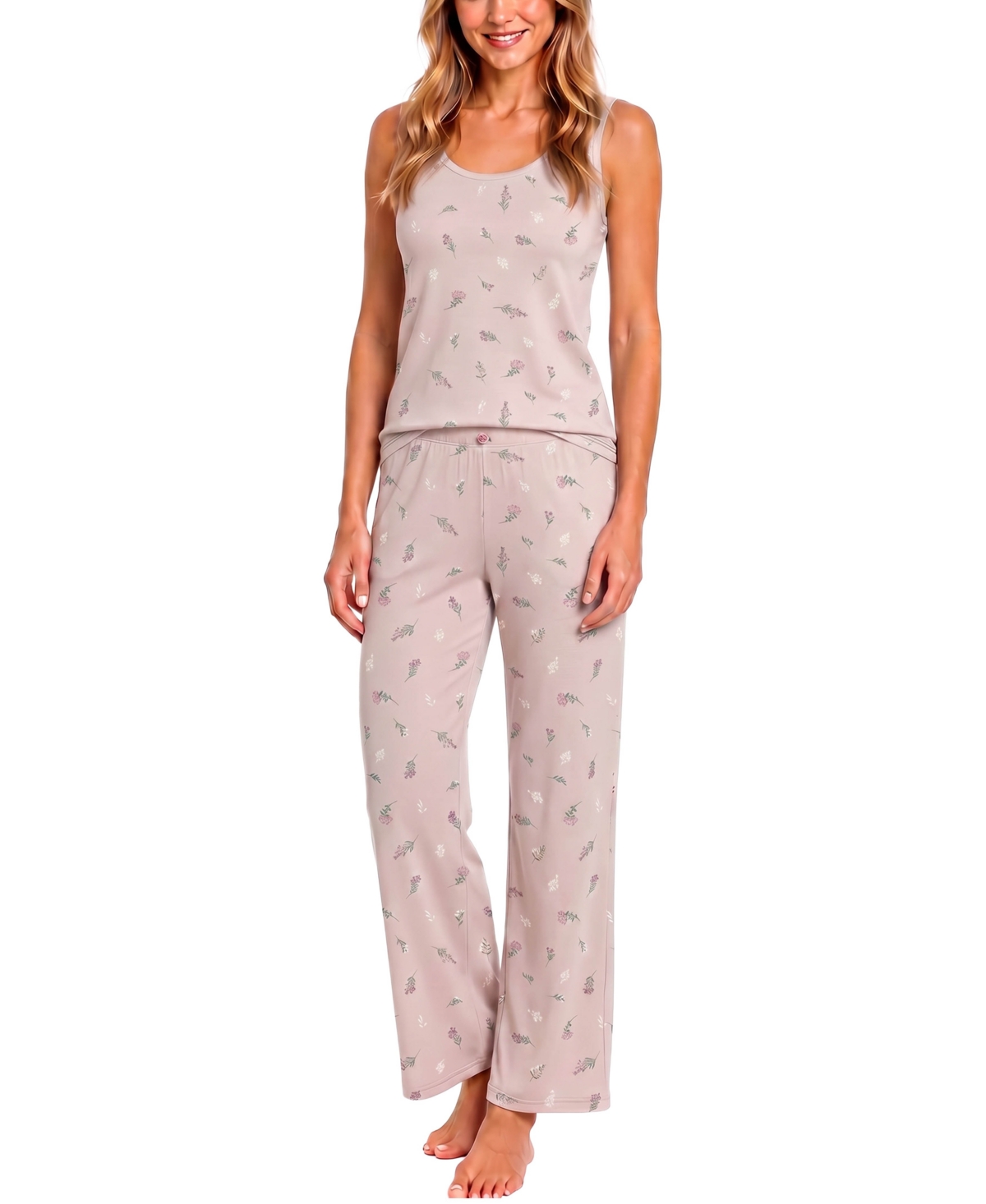 Sincerely Jules Women's Sleeveless Scoop-neck Pointelle Tank And Pants, 2-piece Set In Garden Party,crystal Grey