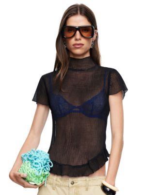 Women's Sweetness Tee Sheer Ruffle-Hem T-Shirt