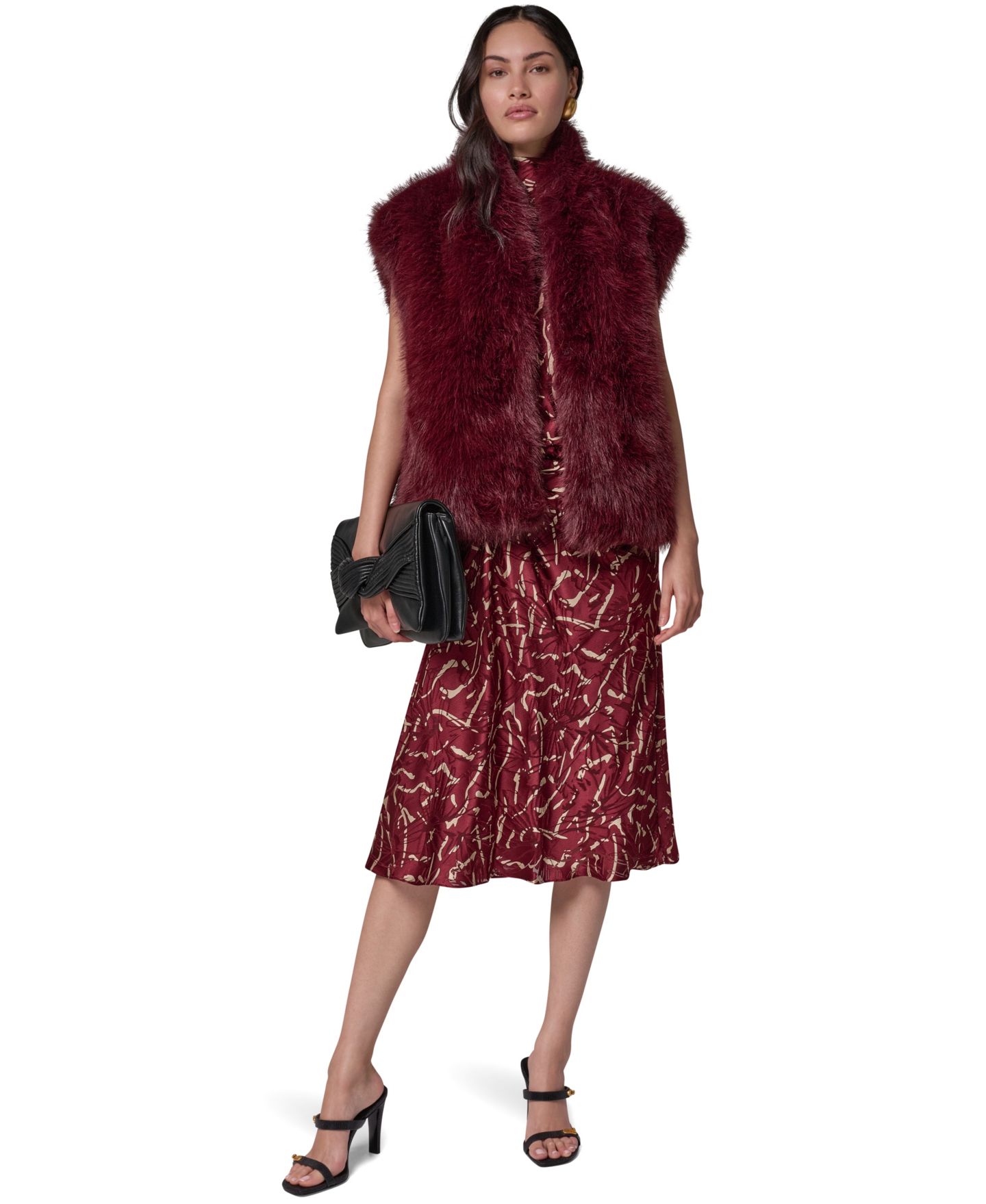 Женский жилет Donna Karan New York Faux-Fur Sleeveless Vest, цвет: Чёрный вишнёвый — фото 4