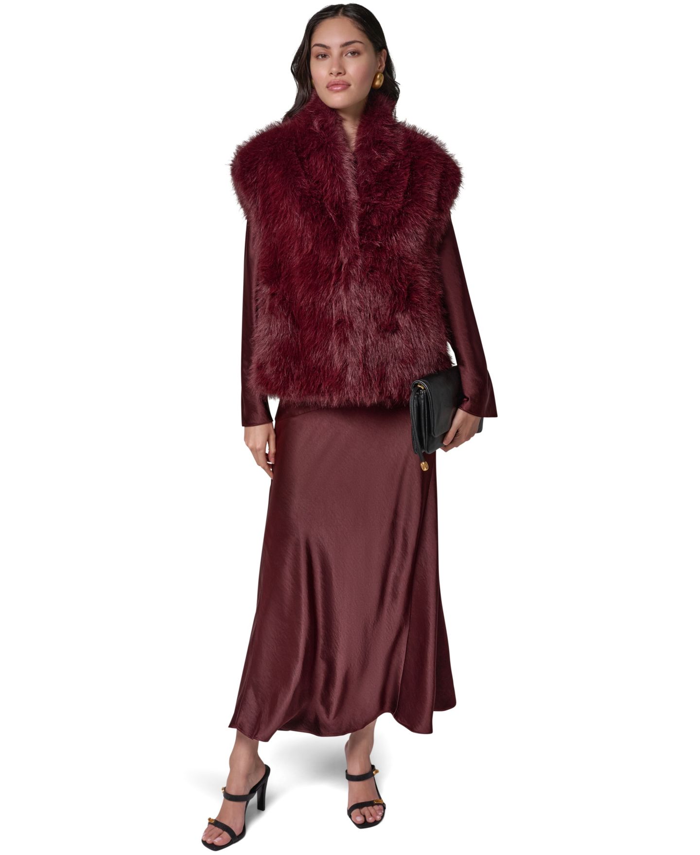 Женский жилет Donna Karan New York Faux-Fur Sleeveless Vest, цвет: Чёрный вишнёвый — фото 18