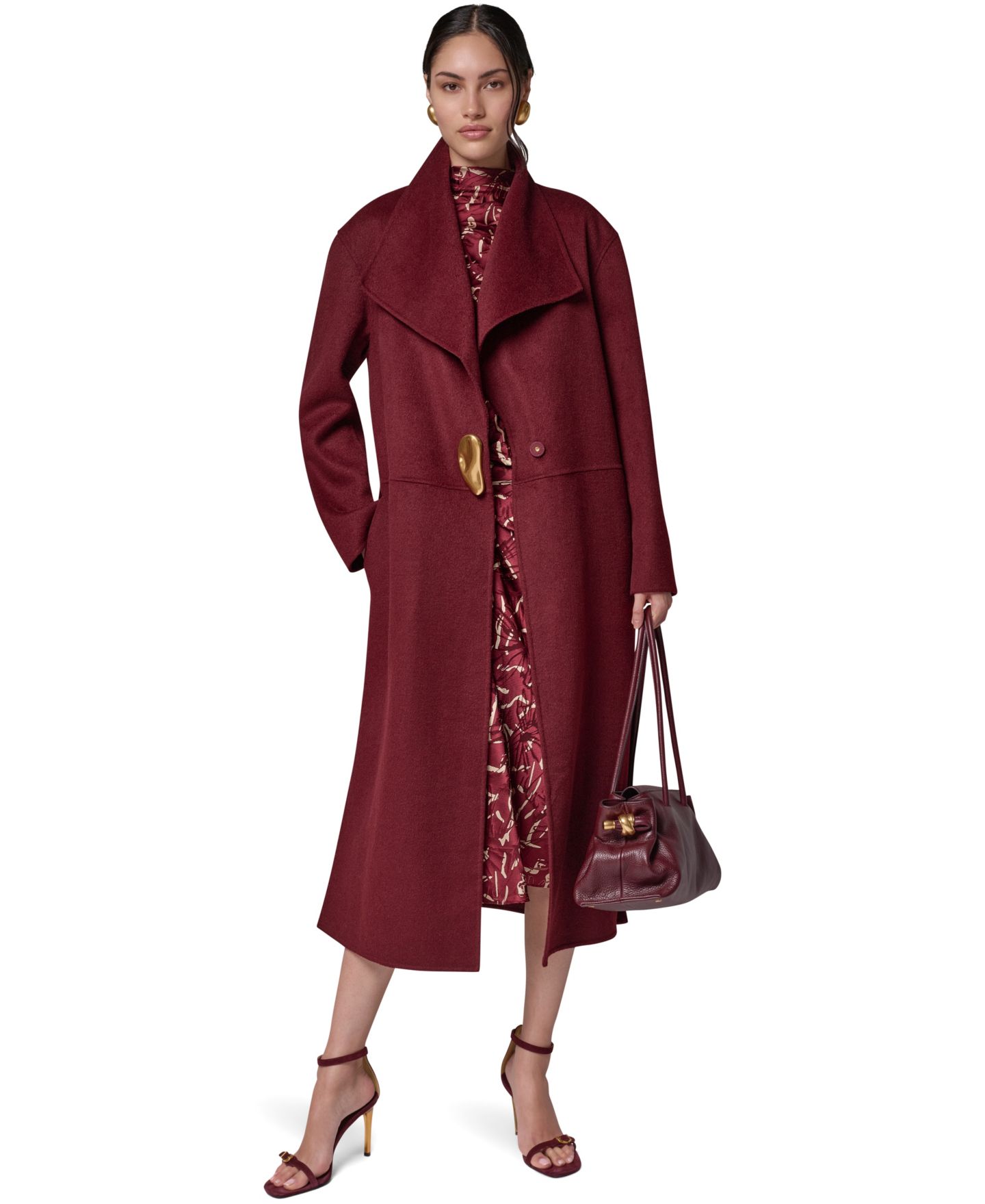 Женское пальто Donna Karan New York Wool-Blend Oversized Coat, цвет: Чёрный вишнёвый — фото 7