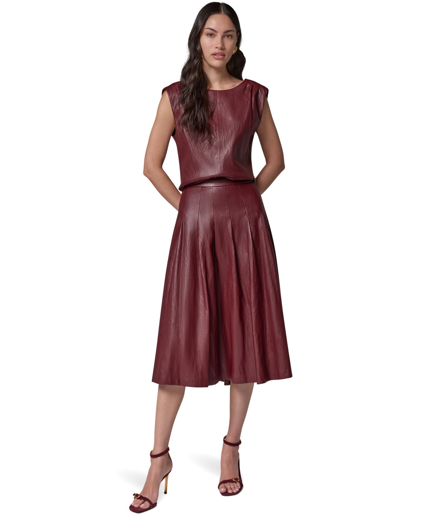 Женская юбка Donna Karan New York Pleated A-Line High-Waisted, цвет: Чёрный вишнёвый — фото 2