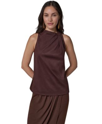 Women's Cowl Neck Mixed-Media Dressy Sleeveless Tank Top