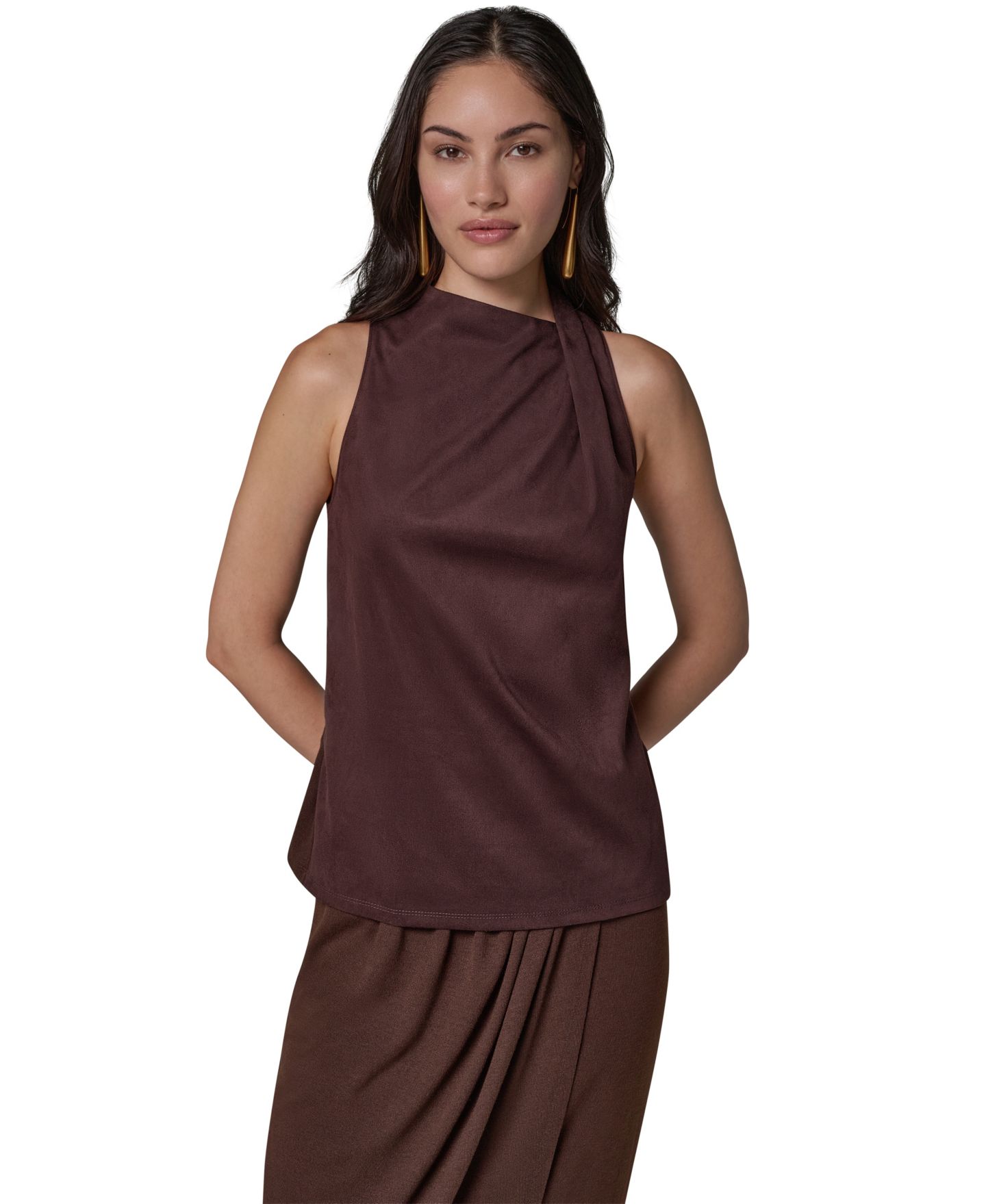 Женская нарядная майка Donna Karan New York с воротником-хомутом, комбинированная, цвет: Тёмно-коричневый — фото 1