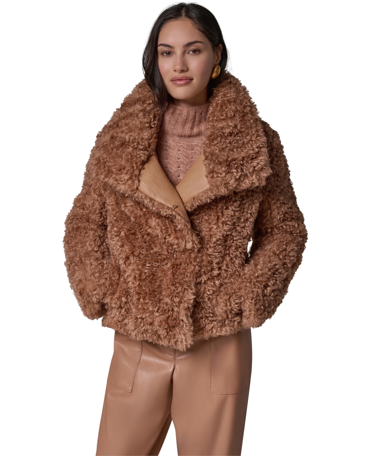 Donna Karan New York Women's Faux Fur Mock Neck Jacket