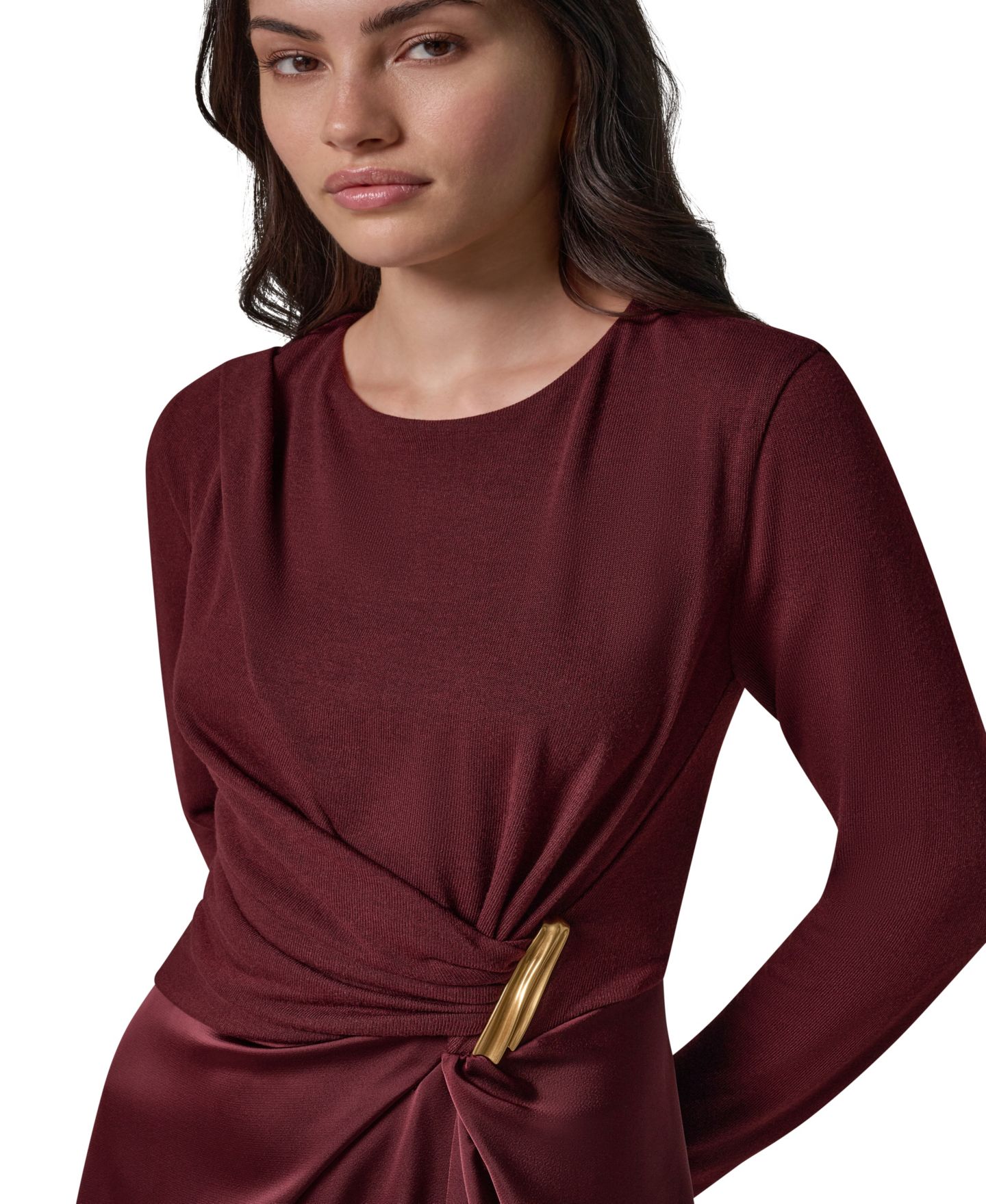 Женское платье Donna Karan New York Long Sleeve Waist Long-Sleeve Fit-and-Flare Midi, цвет: Чёрный вишнёвый — фото 6