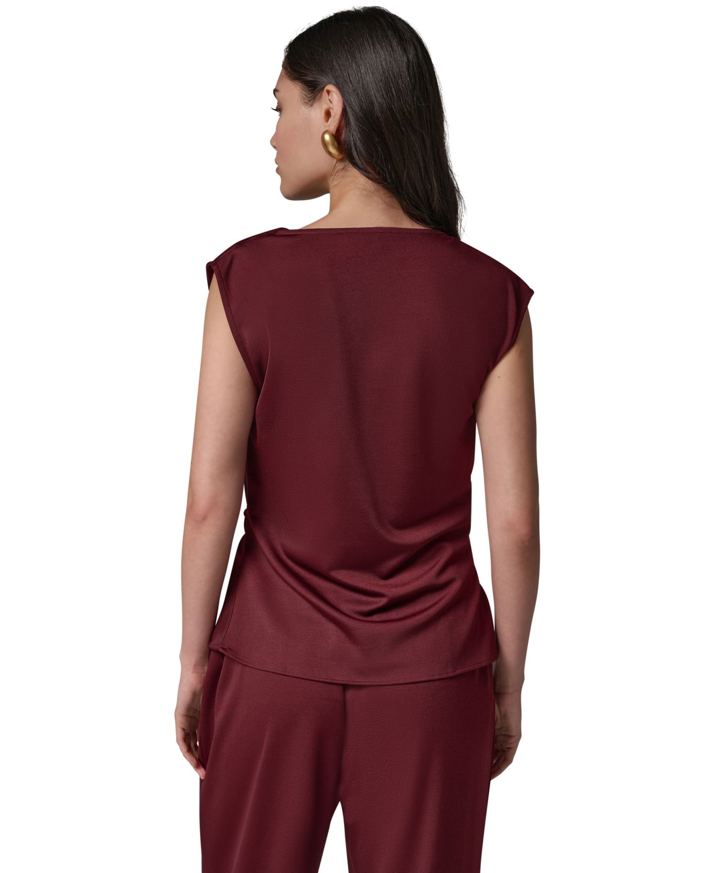 Женская блузка Donna Karan New York Cowl Neck Draped Sleeveless Blouse, цвет: Чёрный вишнёвый — фото 6