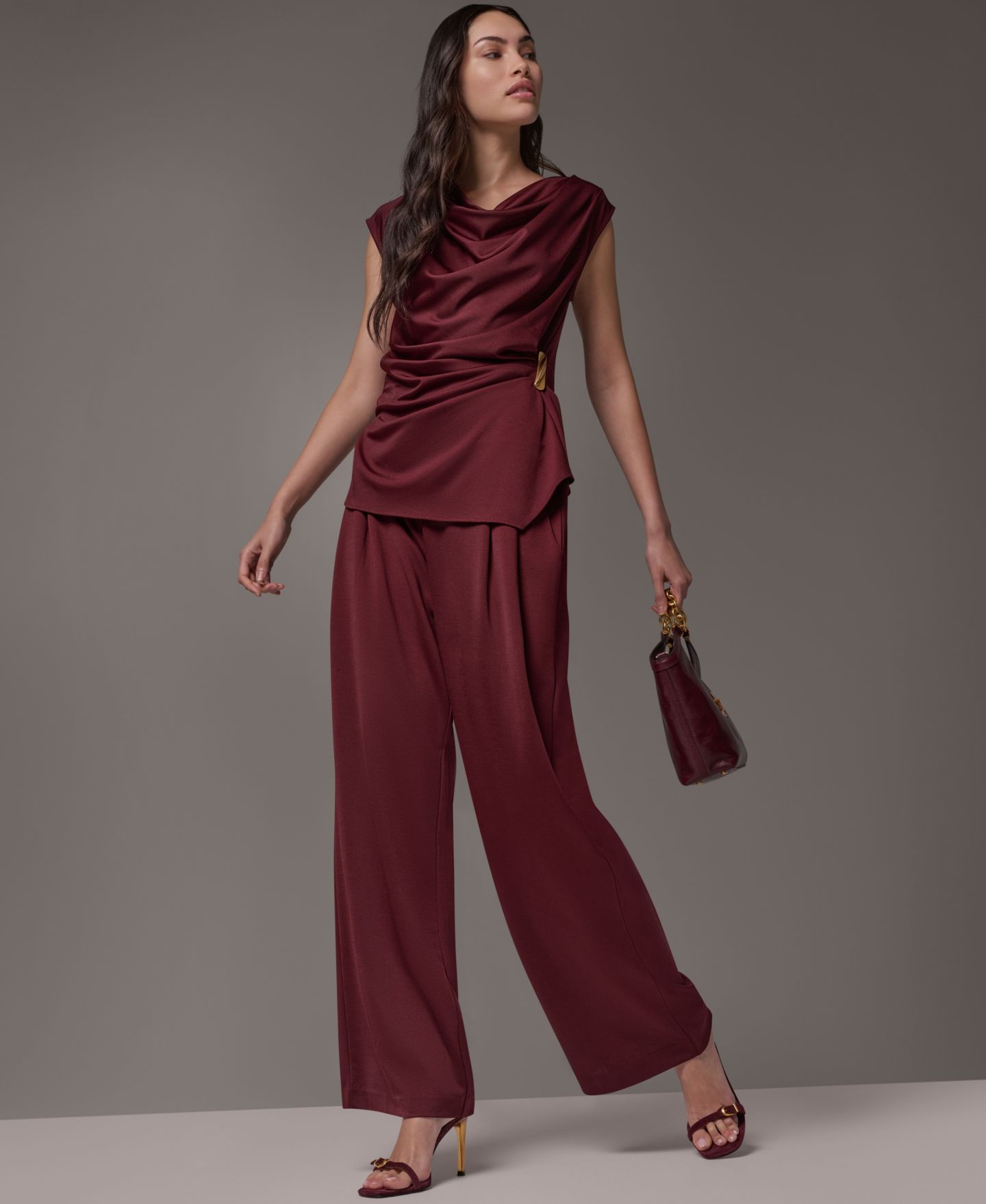 Женская блузка Donna Karan New York Cowl Neck Draped Sleeveless Blouse, цвет: Чёрный вишнёвый — фото 12