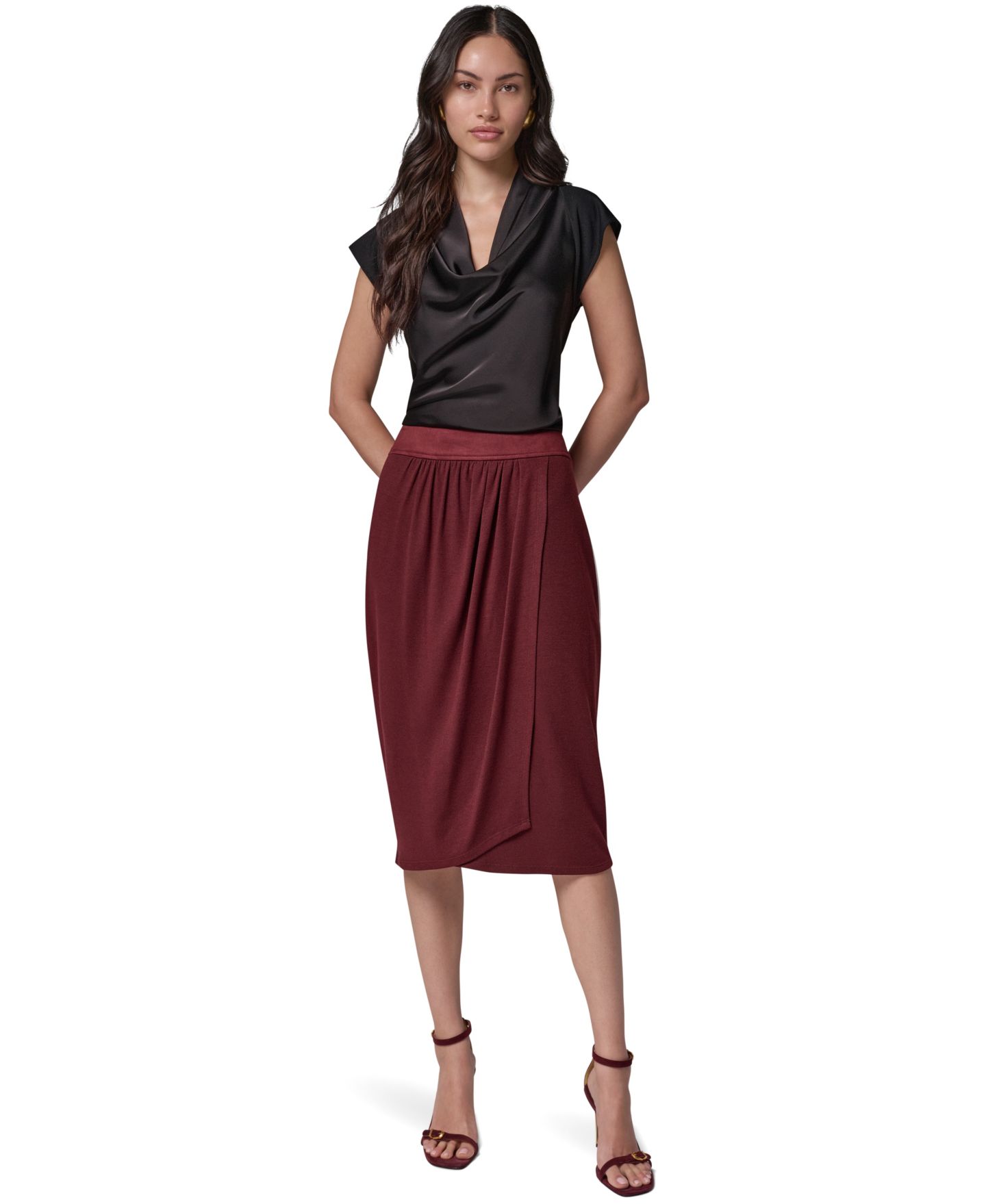 Женская юбка Donna Karan New York High-Waisted Midi Wrap, цвет: Чёрный вишнёвый — фото 2