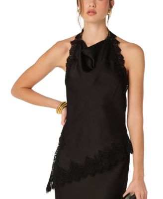 Women's Amira Halter-Neck Open-Back Lace-Trim Tank