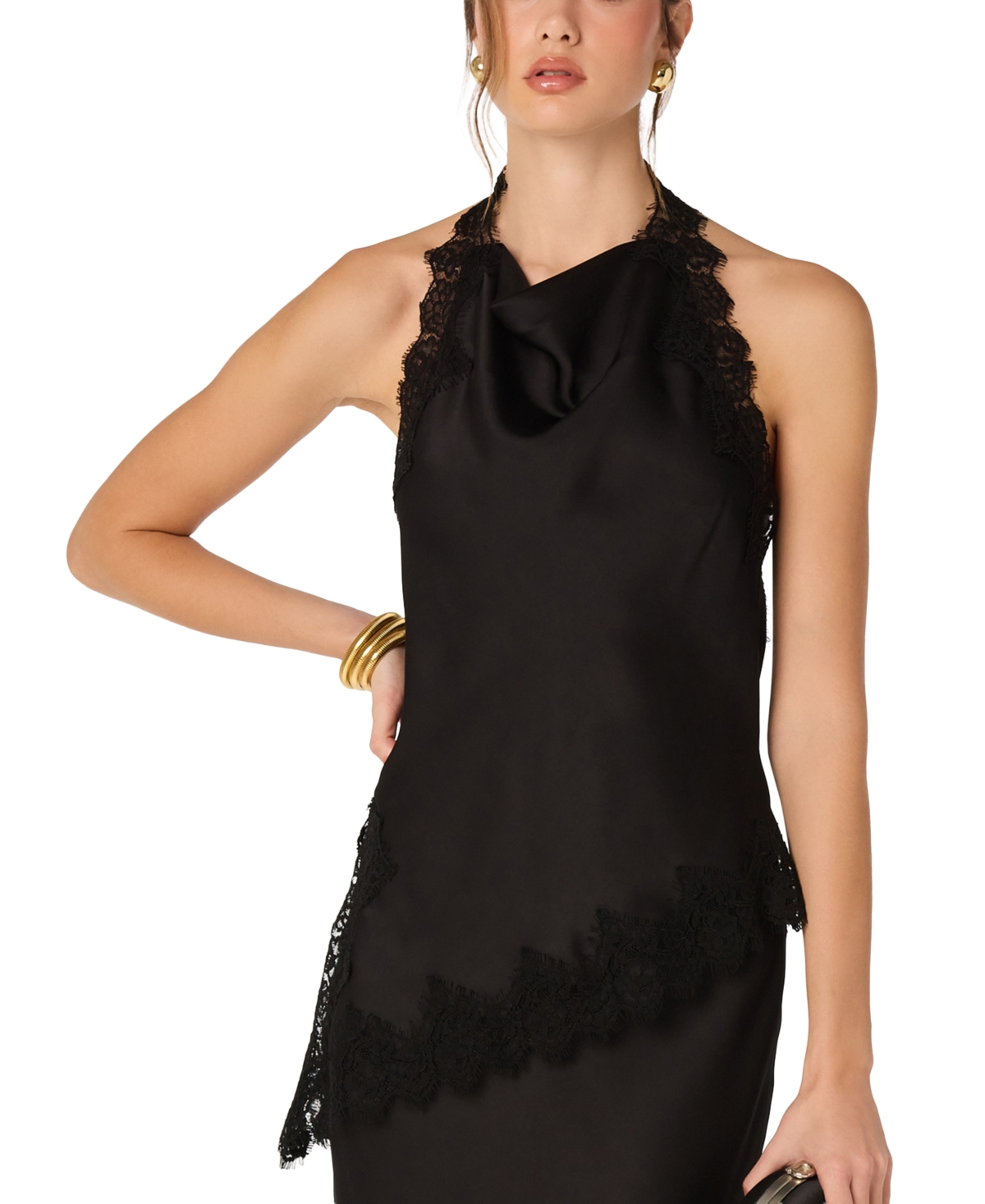 Astr the Label Women's Amira Halter-Neck Open-Back Lace-Trim Tank - Black