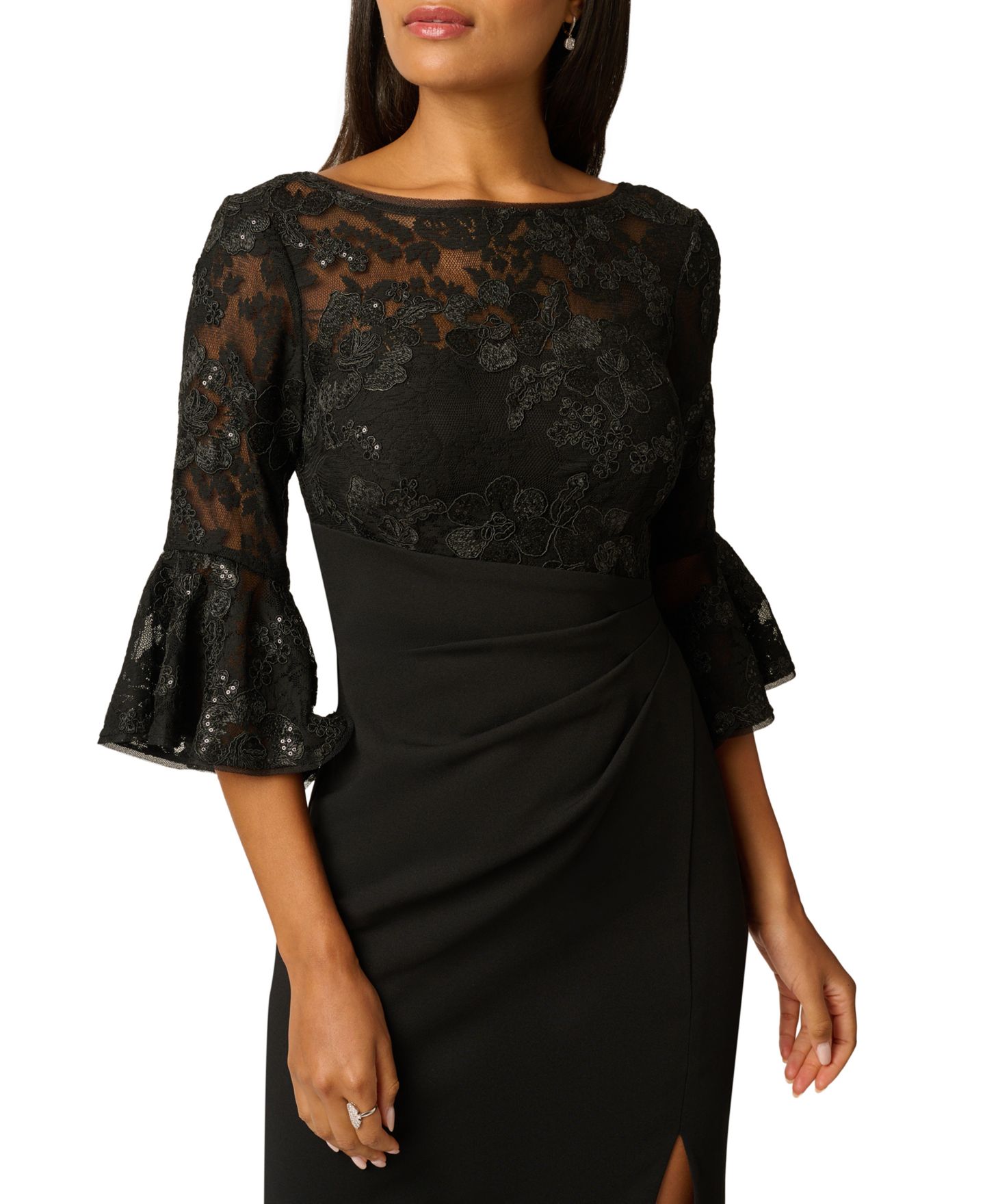 Женское платье Adrianna Papell Lace-Bodice Bell-Sleeve, цвет: Чёрный — фото 4