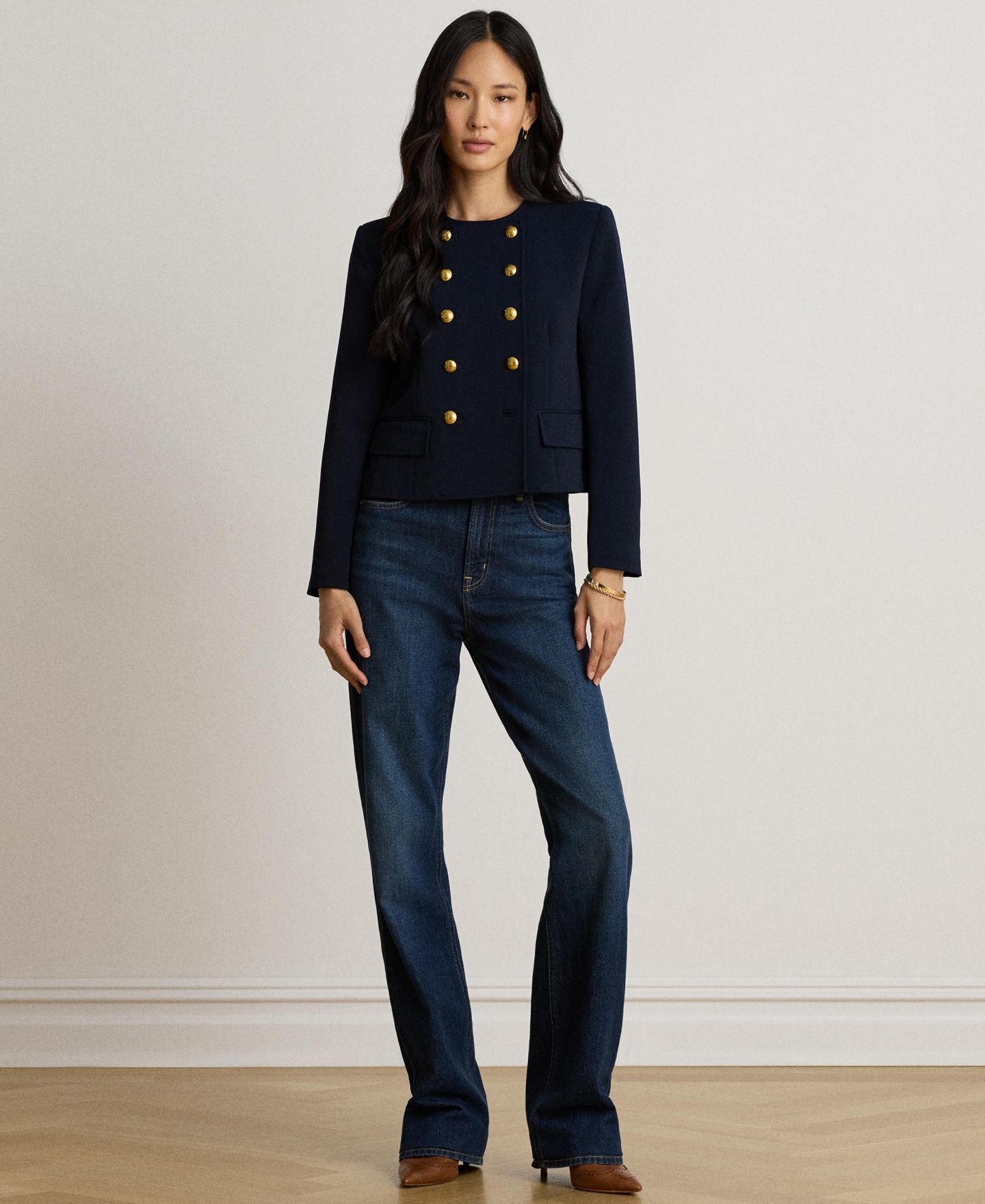 Женская укороченная двубортная куртка Lauren Ralph Lauren Sable из крепа, цвет: Тёмно-синий — фото 2