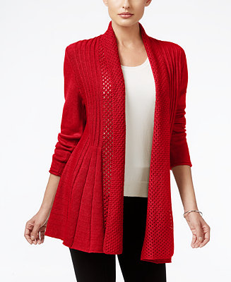 NY Collection Ribbed Open-Front Cardigan - Sweaters - Women - Macy's