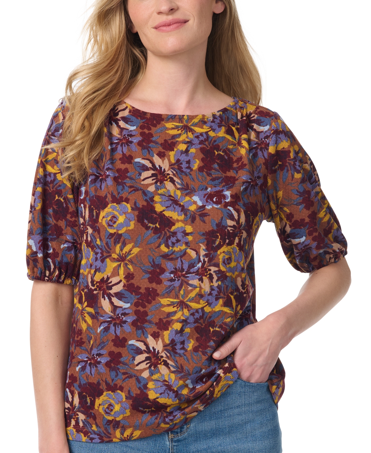 Gloria Vanderbilt Women's Tyler Boat-Neck Elbow-Sleeve Print T-Shirt