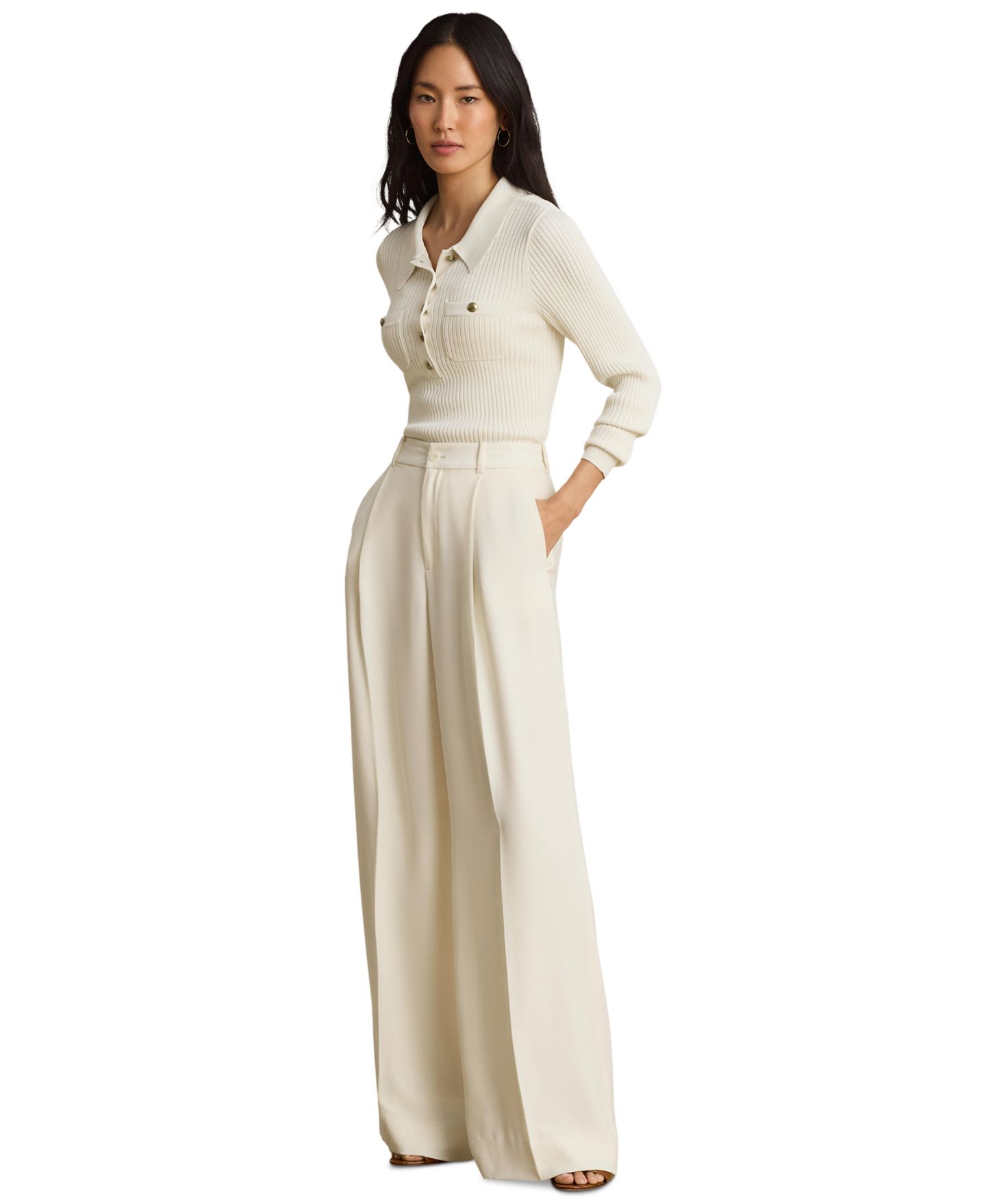 Женские брюки Lauren Ralph Lauren High-Rise Wide-Leg, цвет: Кремовый — фото 1
