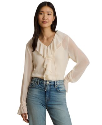 Women's Ruffle-Trim V-Neck Blouse