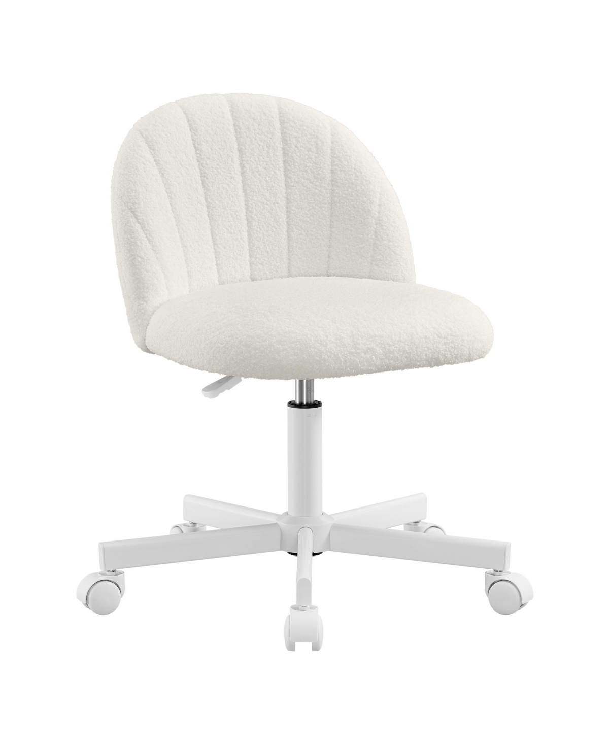 SongmicsHome Armless Desk Chair, Teddy Fleece Swivel Vanity Seat, Adjustable Height